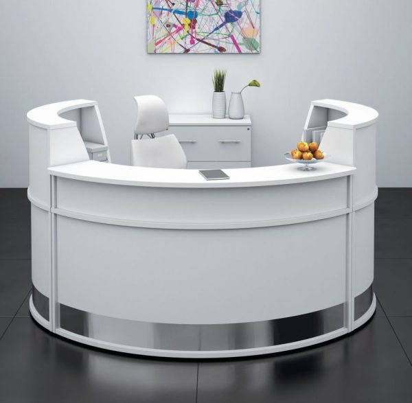 White & round style reception desk for salon office or bank