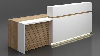 Solid wood office reception desk in a white & timber look