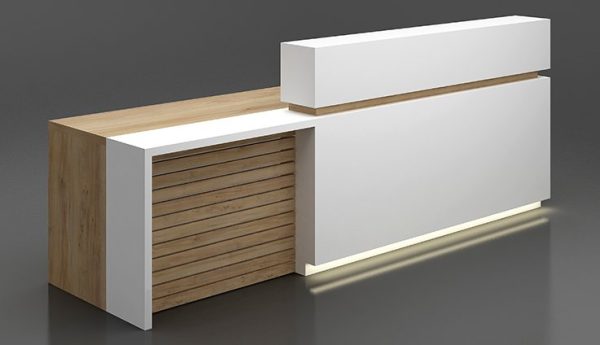 Solid wood office reception desk in a white & timber look