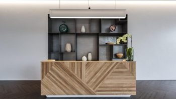 Spa Salon reception counter | natural wood irregular joint together