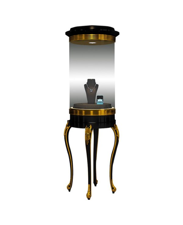 Round Tower Jewelry display case with Queen Anne Leg