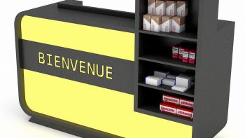 Pharmacy store cashier counter medicine display shelf