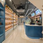 blue stripe cake shop design